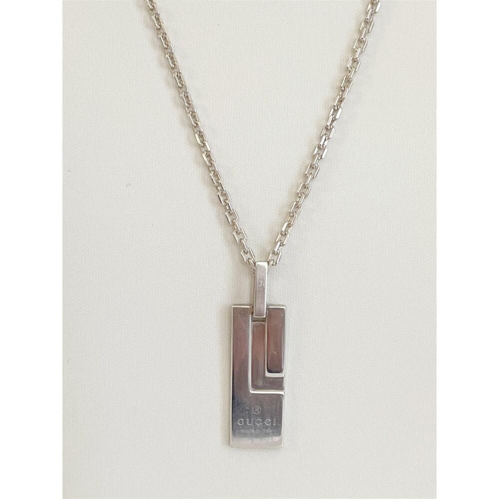 GUCCI Trademark Pendant Necklace Mark Plate Rectangle 925 Sterling Silver 17”